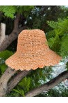 14596-1 El Örgüsü Turuncu Hasır Şapka