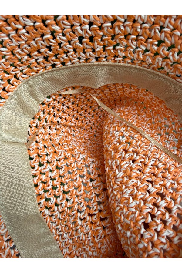 14596-1 El Örgüsü Turuncu Hasır Şapka