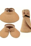 Fiyonklu Camel Geniş Üstü Açık Hasır Vizör Şapka, %100 Kağıt Hasır