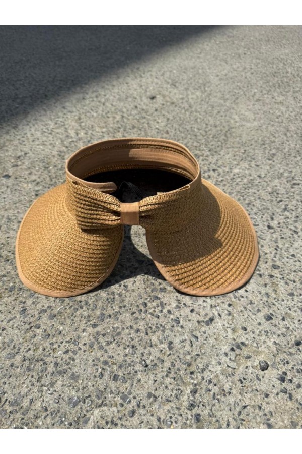 14624 Fiyonklu Camel Geniş Üstü Açık Hasır Vizör Şapka