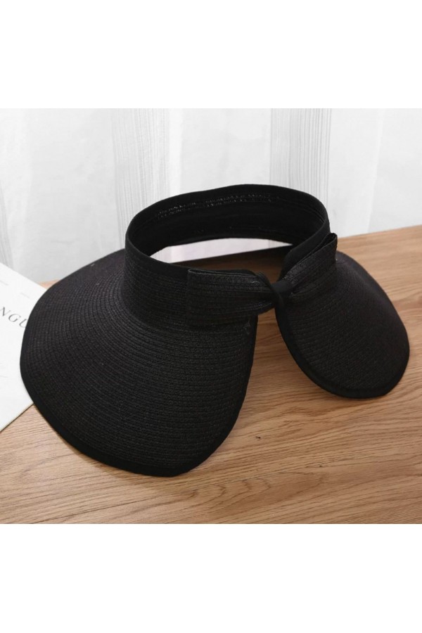 14624 Fiyonklu Siyah Geniş Üstü Açık Hasır Vizör Şapka