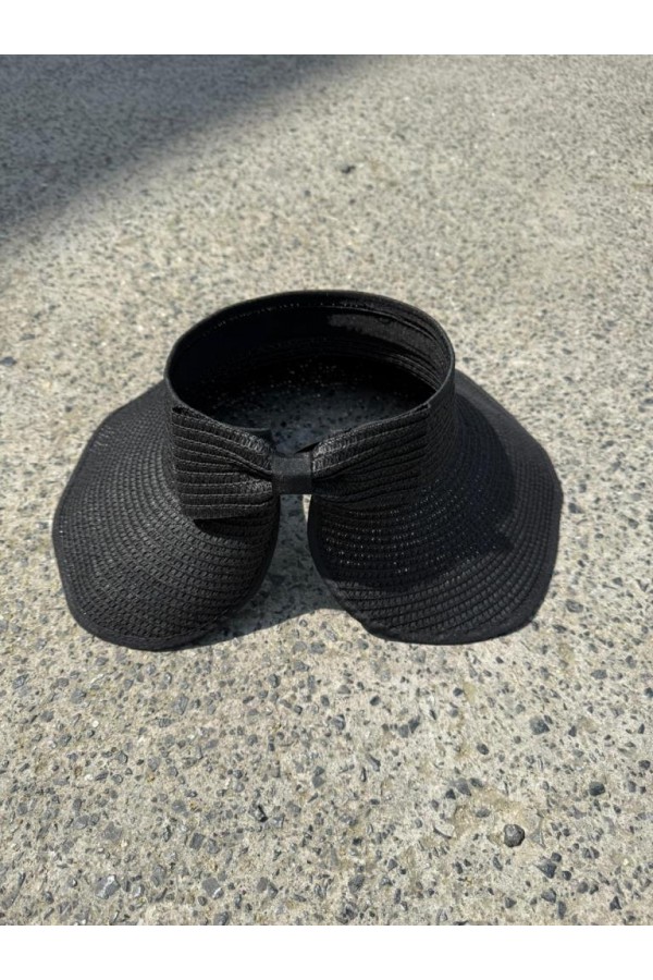 14624 Fiyonklu Siyah Geniş Üstü Açık Hasır Vizör Şapka