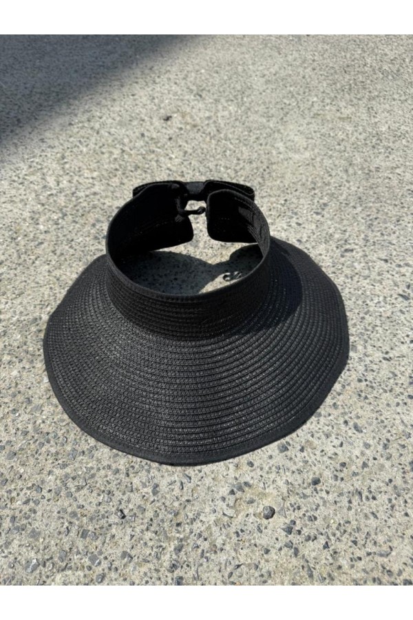 14624 Fiyonklu Siyah Geniş Üstü Açık Hasır Vizör Şapka
