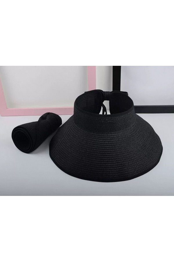 14624 Fiyonklu Siyah Geniş Üstü Açık Hasır Vizör Şapka