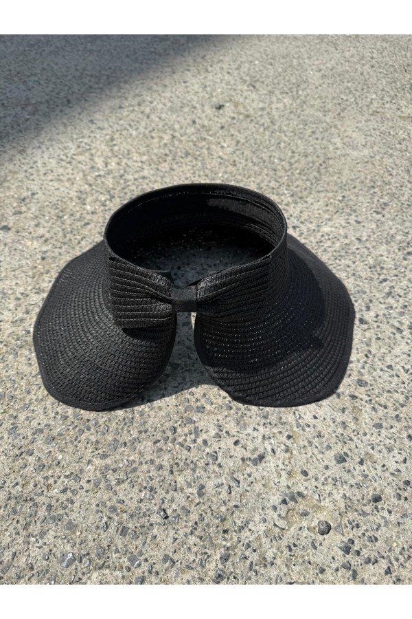 14624 Fiyonklu Siyah Geniş Üstü Açık Hasır Vizör Şapka