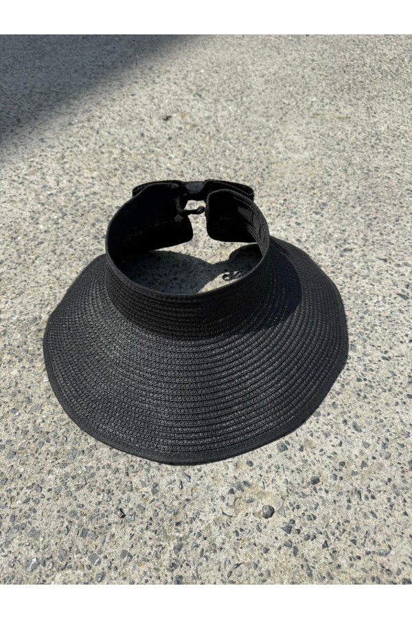 14624 Fiyonklu Siyah Geniş Üstü Açık Hasır Vizör Şapka