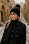 Black Zigzag Print Beanie - Nesvay Black Zigzag Print Beanie, 100% acrylic