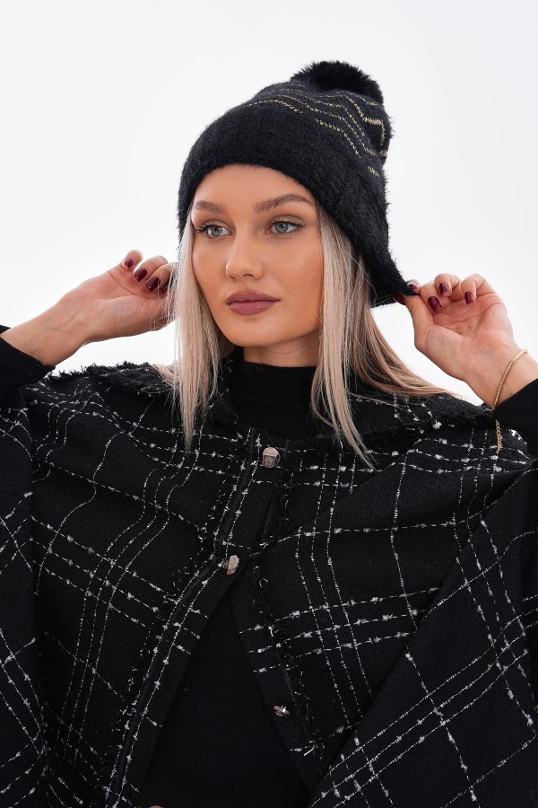 Black Zigzag Print Beanie - Nesvay Black Zigzag Print Beanie, 100% acrylic