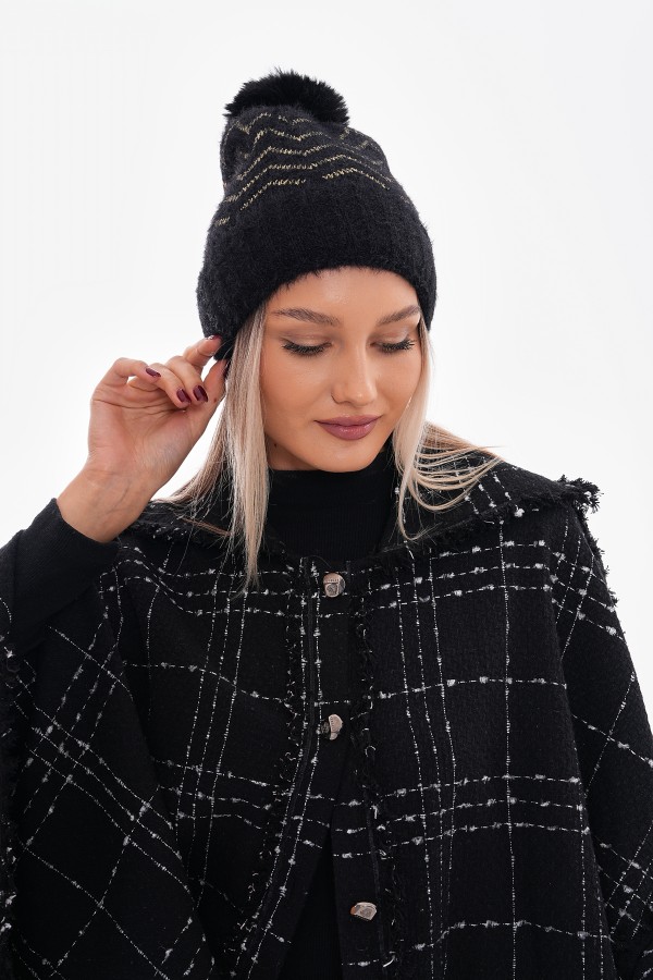 Black Zigzag Print Beanie - Nesvay Black Zigzag Print Beanie, 100% acrylic
