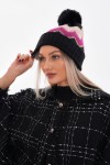 Black & Fuchsia Zigzag Print Beanie, 100% acrylic