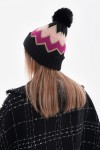 Black & Fuchsia Zigzag Print Beanie, 100% acrylic