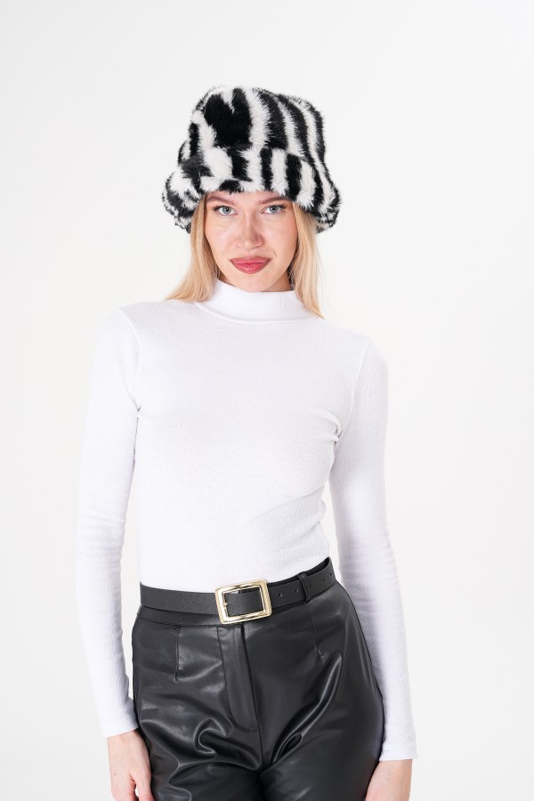 Zebra-Print Black & White Bucket Hat - Nesvay Zebra-Print Black & White Bucket Hat, plush