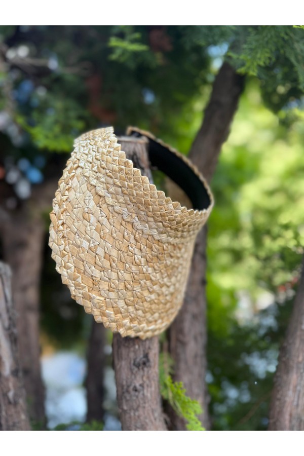 14708 Bej Hasır Vizör Şapka