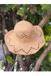14725 Saçaklı Camel Geniş Hasır Şapka