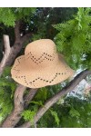 14725 Saçaklı Camel Geniş Hasır Şapka