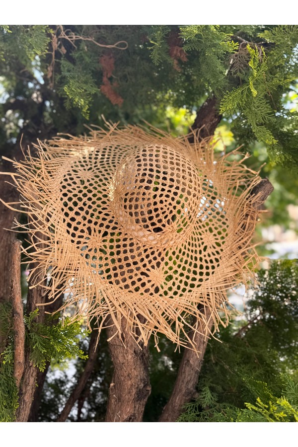 14727 Bej Geniş Hasır Şapka