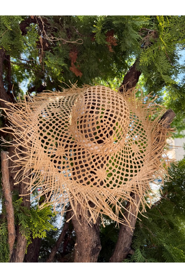 14727 Bej Geniş Hasır Şapka