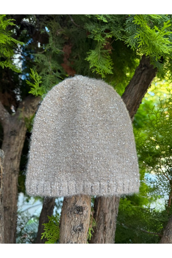 Mink Sequinned Knit Beanie, 100% acrylic