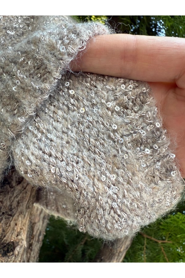 Mink Sequinned Knit Beanie, 100% acrylic