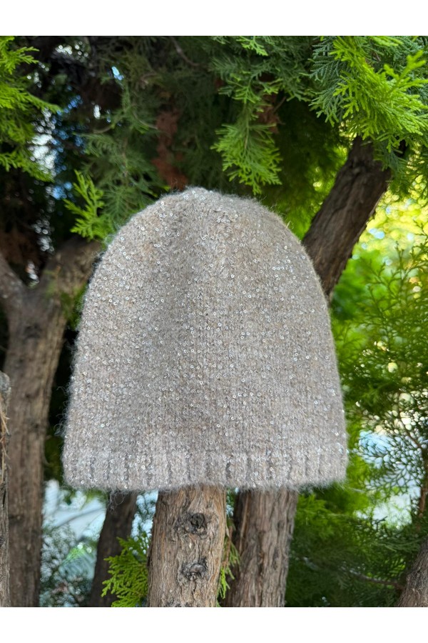 Mink Sequinned Knit Beanie, 100% acrylic