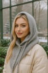 Grey Balaclava-Style Knit Beanie, 10% wool, 60% polyester, 30% acrylic