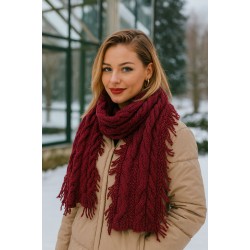 14810 Saçaklı Geniş Örgülü Bordo Yumuşak Dokulu Triko Atkı 30x180 cm