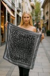14839 Leopar Desenli Gri Çift Tarafı Baskılı Bandana Fular 70x70 cm
