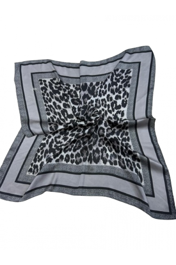 14839 Leopar Desenli Gri Çift Tarafı Baskılı Bandana Fular 70x70 cm