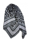 14839 Leopar Desenli Gri Çift Tarafı Baskılı Bandana Fular 70x70 cm