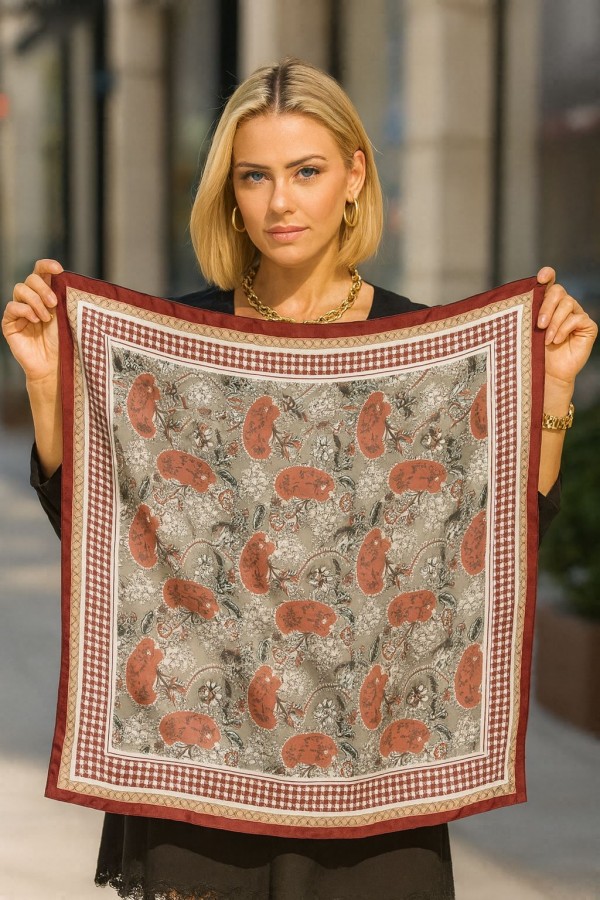 14848 Paisley-Style Red Double-Sided Bandana Scarf 70x70 cm