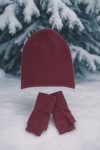 Bere ve Kesik Eldiven Bordo Triko Set, Yumuşak Dokulu Örme Kumaş