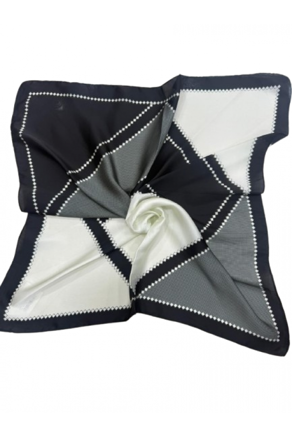 14886 Geometrik Desenli Siyah Beyaz Çift Tarafı Baskılı Bandana Fular 70x70 cm