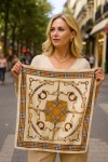 14887 Zincir Desenli Ekru Çift Tarafı Baskılı Bandana Fular 70x70 cm