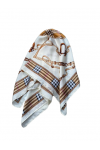 14887 Zincir Desenli Ekru Çift Tarafı Baskılı Bandana Fular 70x70 cm