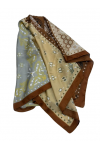 14890 Patchwork Desenli Kahve Çift Tarafı Baskılı Bandana Fular 70x70 cm