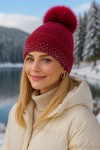 Ponponlu Taşlı Bordo Bere - Nesvay Ponponlu Taşlı Bordo Bere, %100 Akrilik