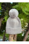Ponponlu Taşlı Gri Bere, %100 Akrilik