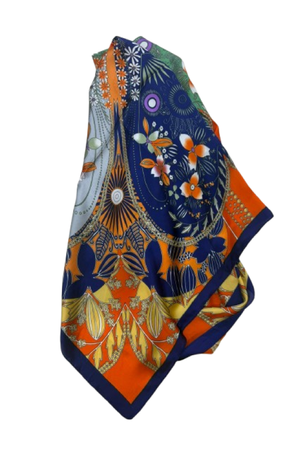 14929 Kalp Desenli Lacivert Çift Tarafı Baskılı Bandana Fular 90x90 cm