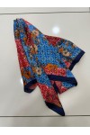 14930 Çiçek Desenli Lacivert Çift Tarafı Baskılı Bandana Fular 90x90 cm