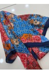 14930 Çiçek Desenli Lacivert Çift Tarafı Baskılı Bandana Fular 90x90 cm