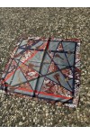 14935 Zincir Desenli Lacivert Saten Bandana Fular 50x50 cm