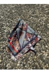 14935 Zincir Desenli Lacivert Saten Bandana Fular 50x50 cm