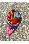14941 Geometrik Desenli Mor Saten Bandana Fular 50x50 cm