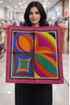 14941 Geometrik Desenli Mor Saten Bandana Fular 50x50 cm