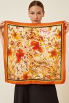14945 Çiçek Desenli Kiremit Saten Bandana Fular 50x50 cm