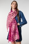 Mixed-Pattern Tasselled Fuchsia Shawl, 100% polyester, 90x180 cm