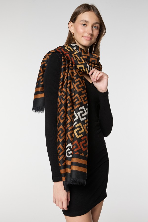 15073 Zincir Desenli Kahverengi Şal