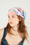 15150 Çiçek Desenli Bebe Mavi Saten Bandana Fular 50x50 cm