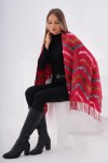 Çizgi Desenli Fuşya Püsküllü Kalın Şal - Nesvay Çizgi Desenli Fuşya Püsküllü Kalın Şal, %100 Polyester, 70x180 cm