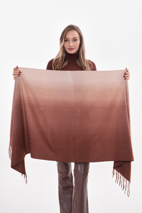 Batikli Kahverengi Püsküllü Kalın Şal - Nesvay Batikli Kahverengi Püsküllü Kalın Şal, %100 Polyester, 70x180 cm